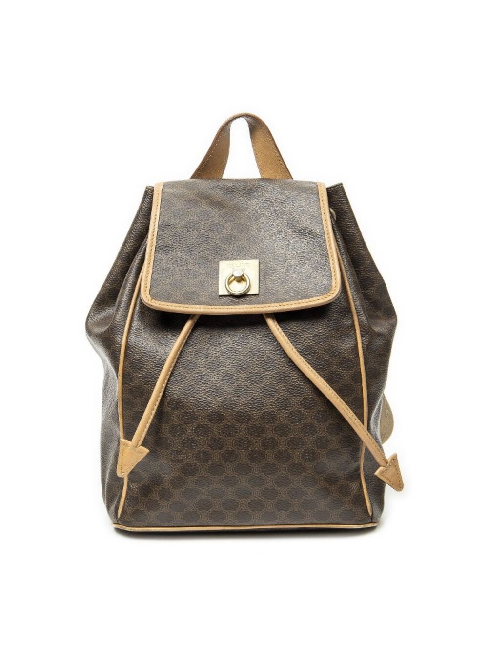 Celine Vintage Drawstring Backpack Brown Macadam Canvas